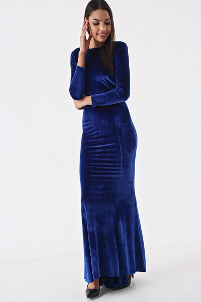 Saks back decollete velvet evening dress