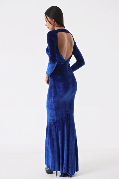 Saks back decollete velvet evening dress