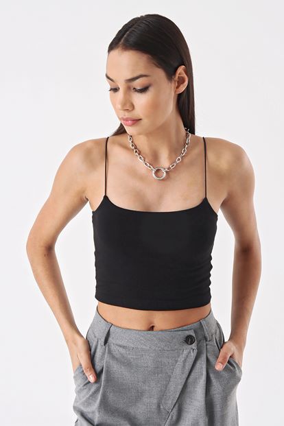 Black Rope Hanger Crop Blouse