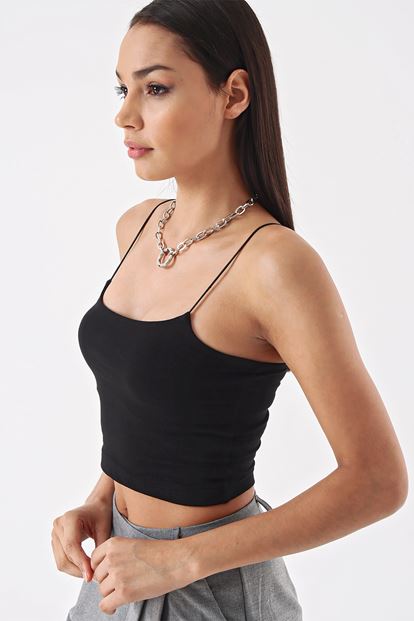 Black Rope Hanger Crop Blouse
