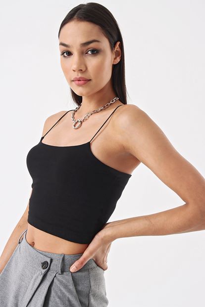Black Rope Hanger Crop Blouse