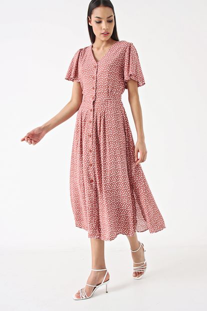 Brown Heart Pattern Shirt Dress