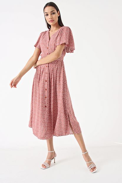 Brown Heart Pattern Shirt Dress