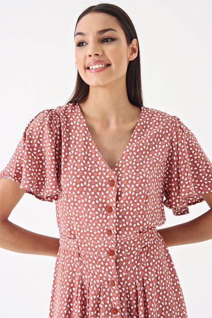 Brown Heart Pattern Shirt Dress