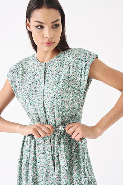 Green Floral Patterned Dress shirts with shoulder pads
