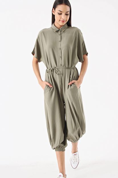 Haki Düğmeli Salvar Tulum