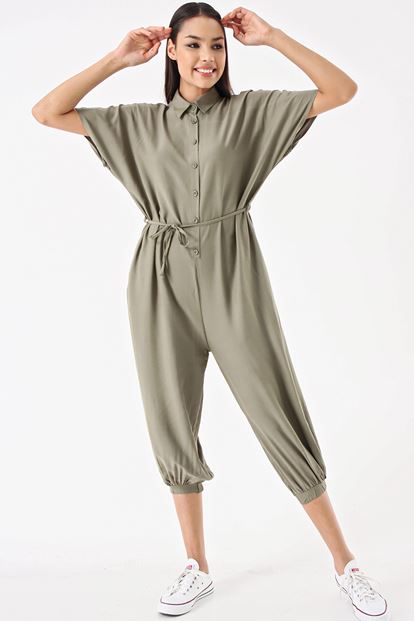 Haki Düğmeli Salvar Tulum