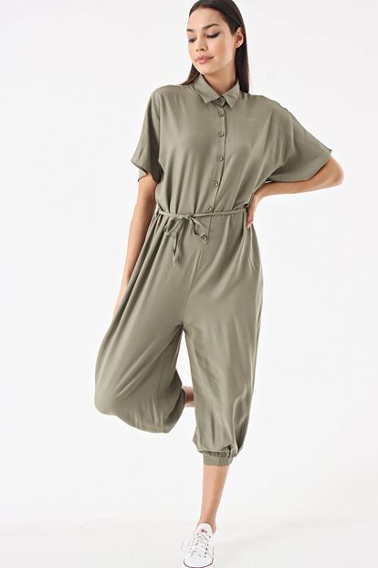 Haki Düğmeli Salvar Tulum