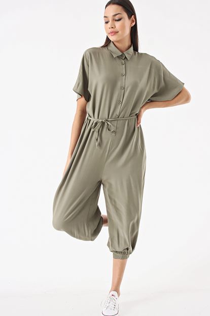 Haki Düğmeli Salvar Tulum