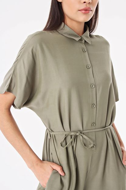 Haki Düğmeli Salvar Tulum