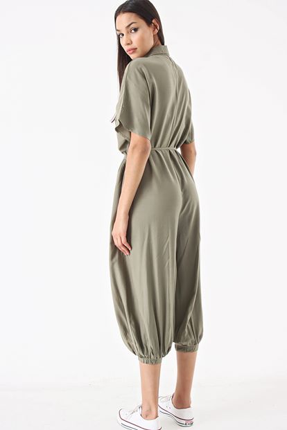 Haki Düğmeli Salvar Tulum