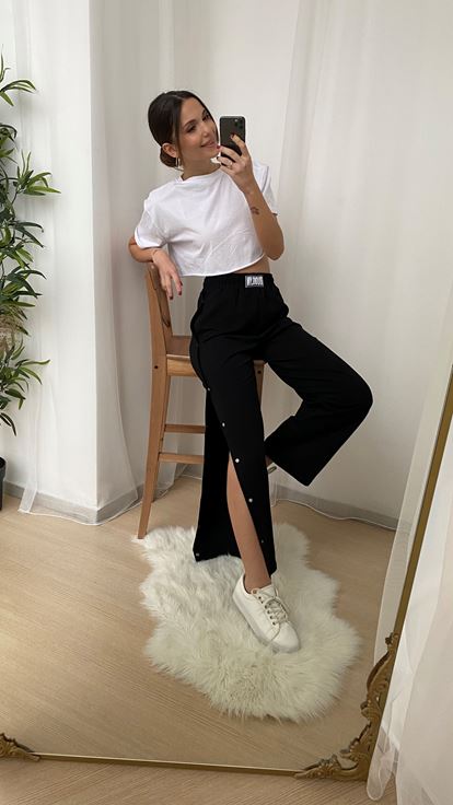 Siyah Yanlari Çitçitli Eşofman