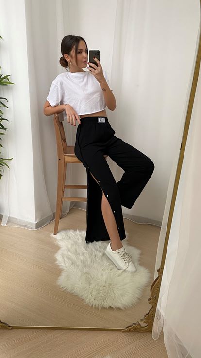 Siyah Yanlari Çitçitli Eşofman