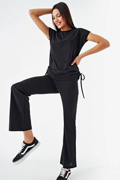 Black Cascus Sides Shirred Team