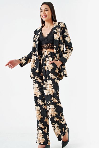 Black patterned jacket pants suit