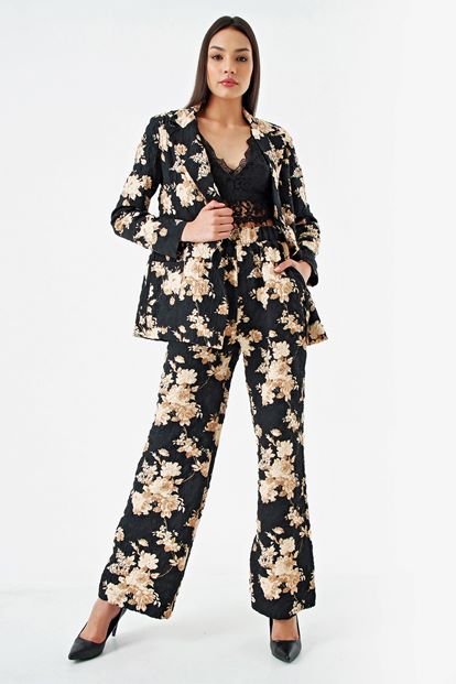 Black patterned jacket pants suit