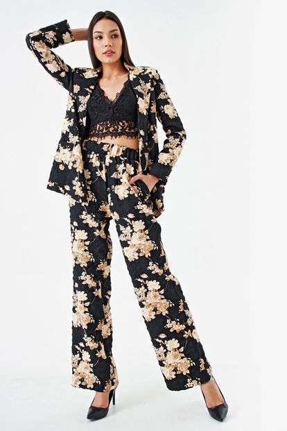 Black patterned jacket pants suit