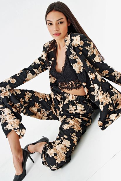 Black patterned jacket pants suit