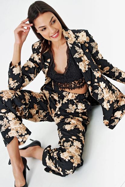 Black patterned jacket pants suit