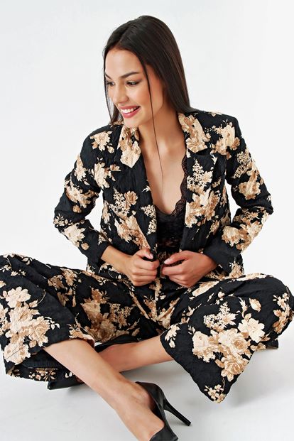 Black patterned jacket pants suit