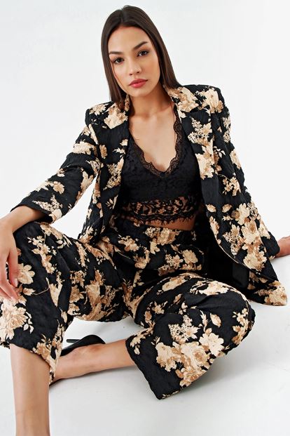 Black patterned jacket pants suit