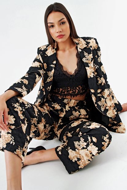 Black patterned jacket pants suit