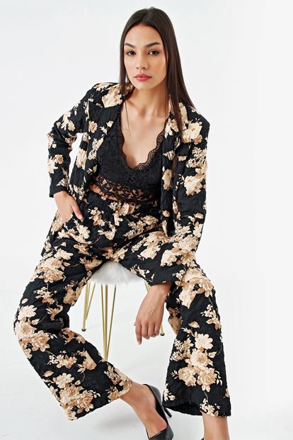 Black patterned jacket pants suit