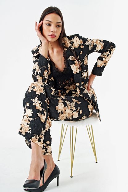 Black patterned jacket pants suit