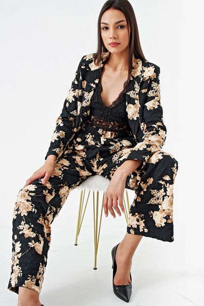 Black patterned jacket pants suit