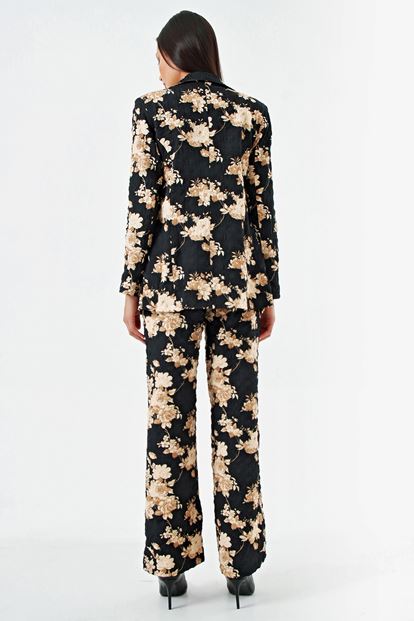Black patterned jacket pants suit