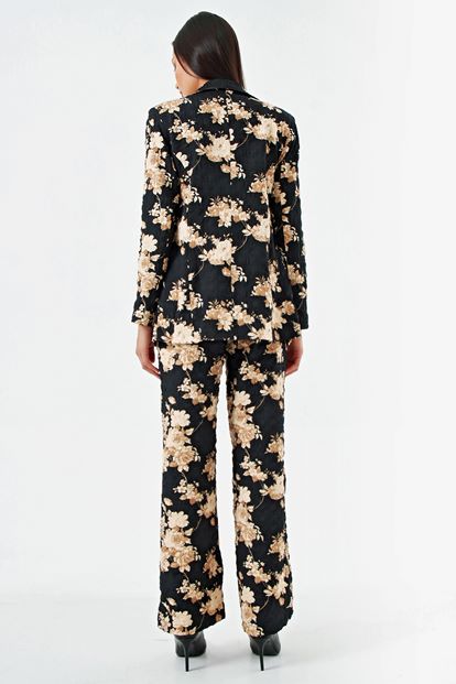 Black patterned jacket pants suit