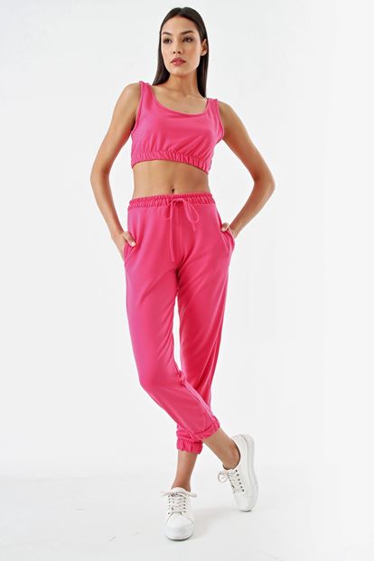 Pembe Crop Eşofman Ikili Takım