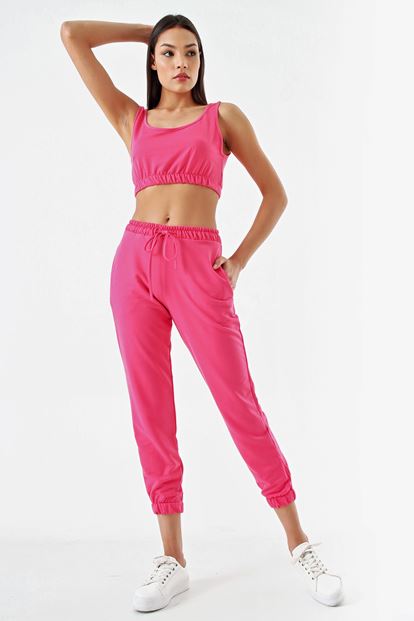 Pembe Crop Eşofman Ikili Takım