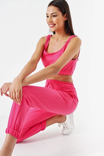 Pembe Crop Eşofman Ikili Takım