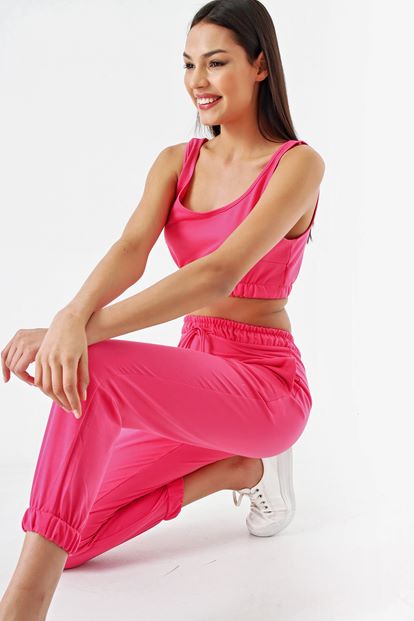 Pembe Crop Eşofman Ikili Takım