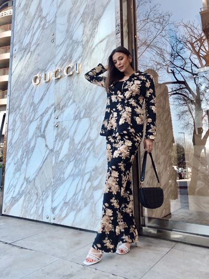 Black patterned jacket pants suit