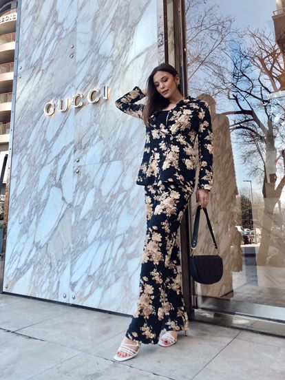 Black patterned jacket pants suit