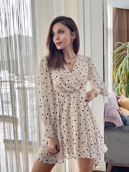 Cream polka dot chiffon dress