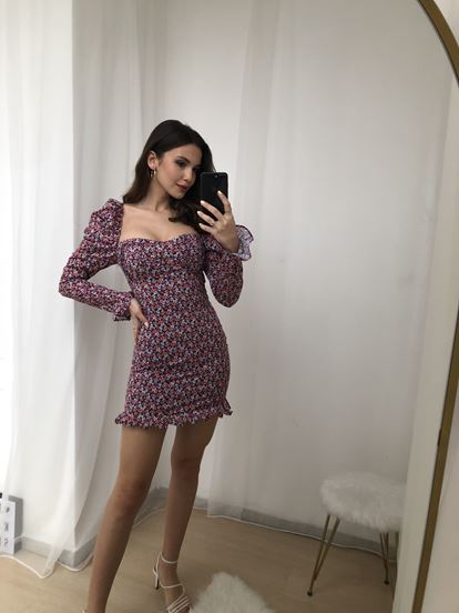 Mini-height dress with pink flowers