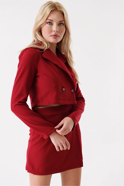 Burgundy Shorts Skirt Crop Jacket Team