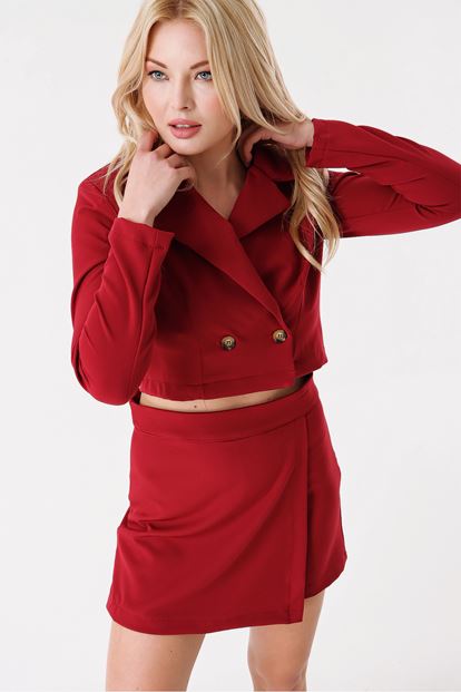 Burgundy Shorts Skirt Crop Jacket Team