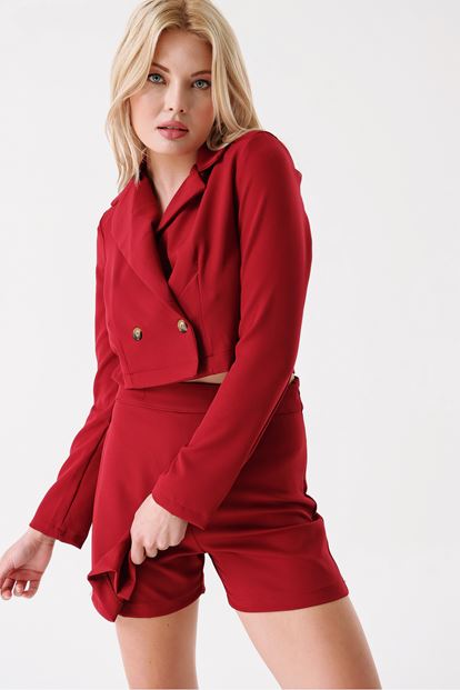 Burgundy Shorts Skirt Crop Jacket Team