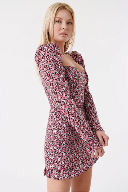 Mini-height dress with pink flowers