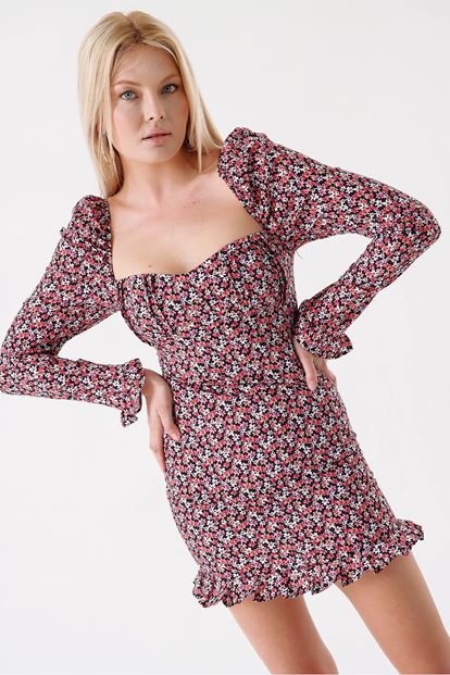 Mini-height dress with pink flowers