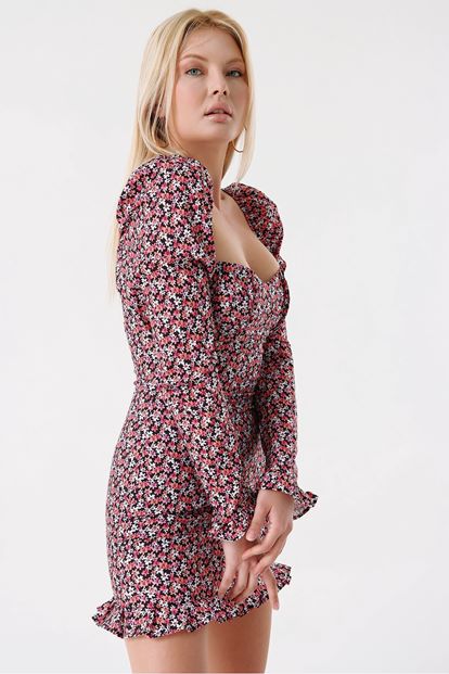 Mini-height dress with pink flowers