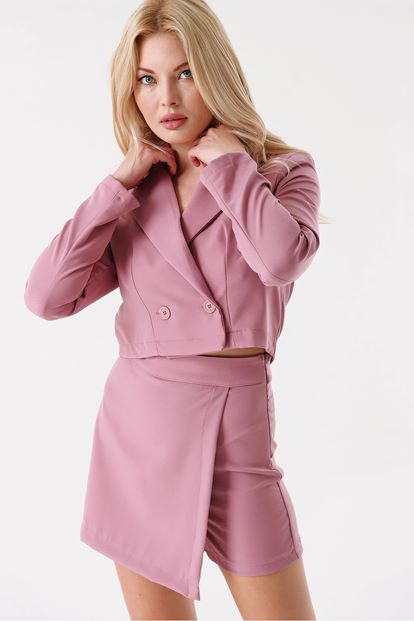 Lila Şort Etek Crop Ceket Takım