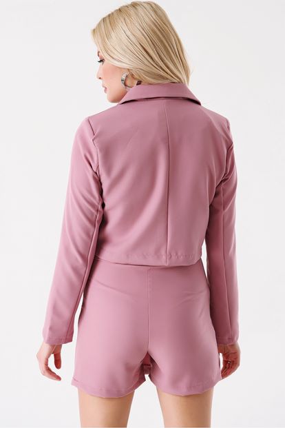 Lila Şort Etek Crop Ceket Takım