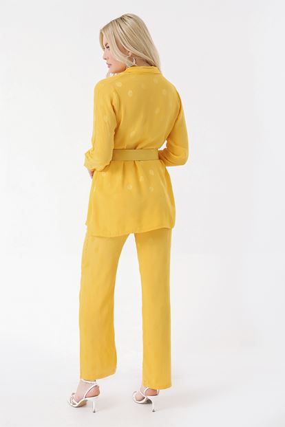 Yellow Belt Blouse Pants Set