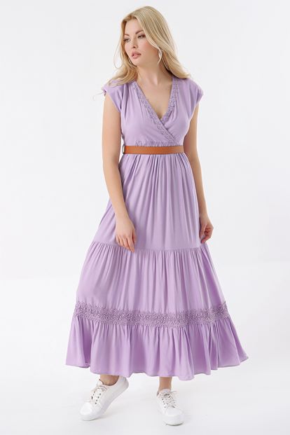 Lilac Breasted Collar Belt Dress