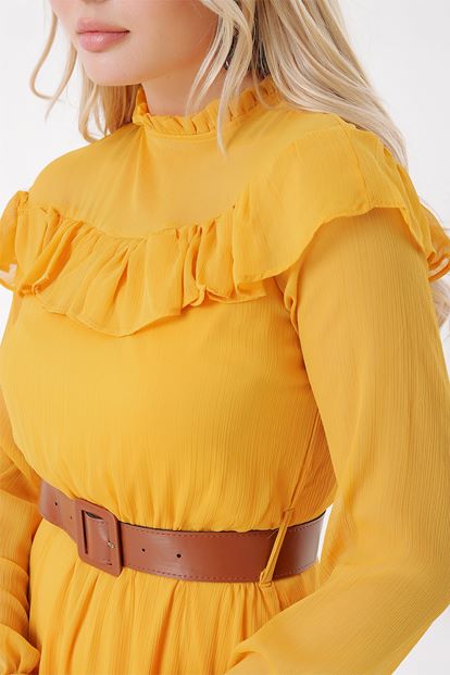 Mustard Belt Chiffon Dress